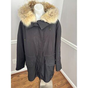 YVES SALOMON ARMY Classic Parka Jacket With Rabbit & Coyote Fur Black Size 40 8